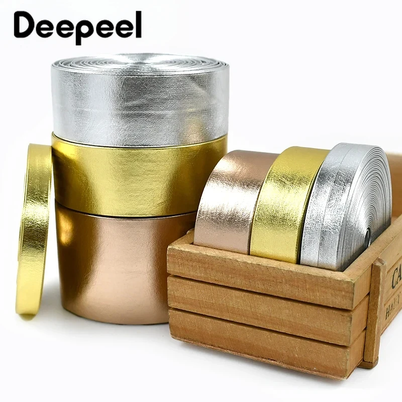 5M PU หนังสังเคราะห์ Webbing เทป 5-50 มม.ทองเงินริบบิ้น Band สายคล้องกระเป๋าสร้อยคอเชือกสร้อยข้อมือเสื้อผ้า BIAS Binding CRAFT