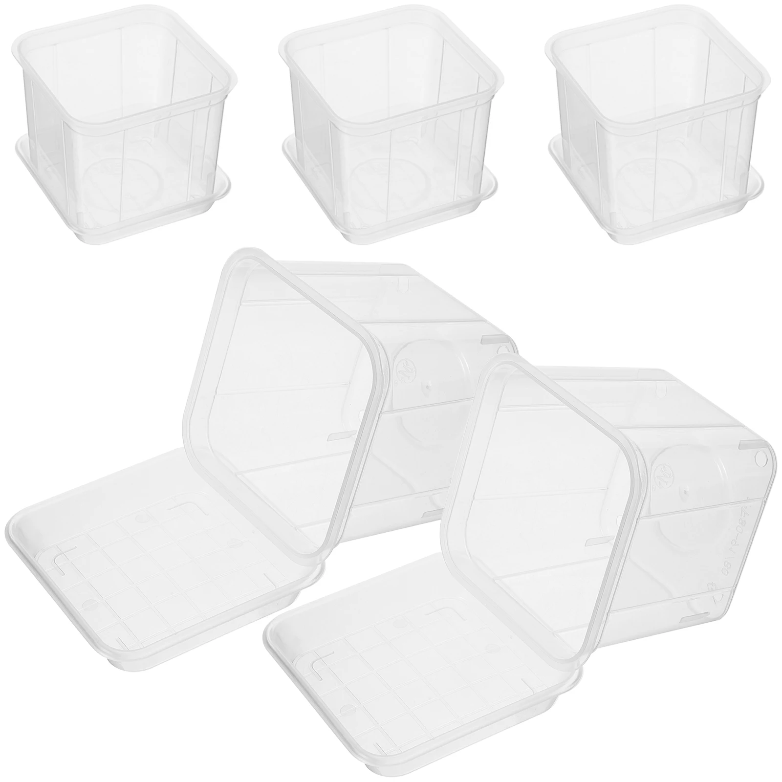 

5 Sets Small Square Plastic Plant Pots with Drainage Holes for Indoor Plants Orchid Pot Nursery Planter Transparent Breathing