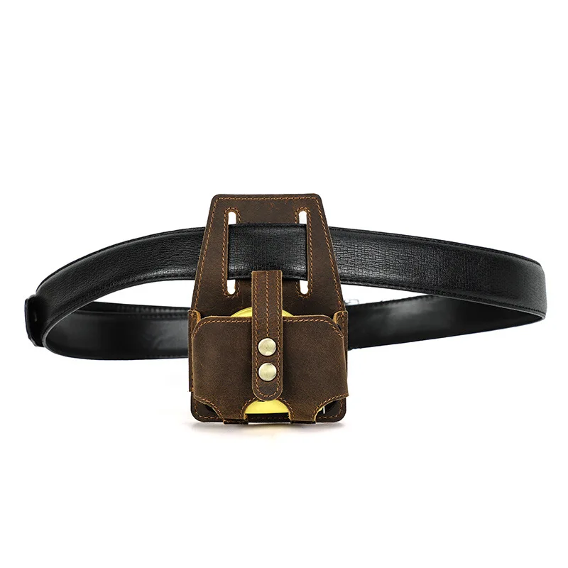 Custodia in pelle da cintura per porta metro a nastro in pelle retrò per scatola per cuffie da costruzione Organizzatore multiuso Edc 13,3X9X4Cm cm 33g