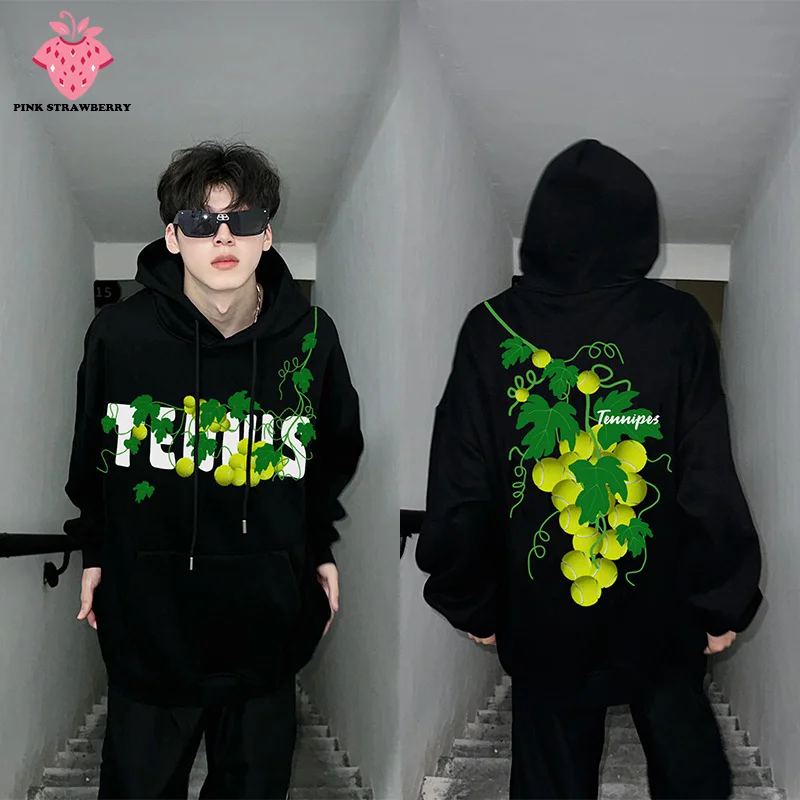 

American Street Hoodies Men Women Autumn 2025 New Fashion Trend Shirt grape tennis Cotton Print Y2K Youth Loose Men's Sweatshirt