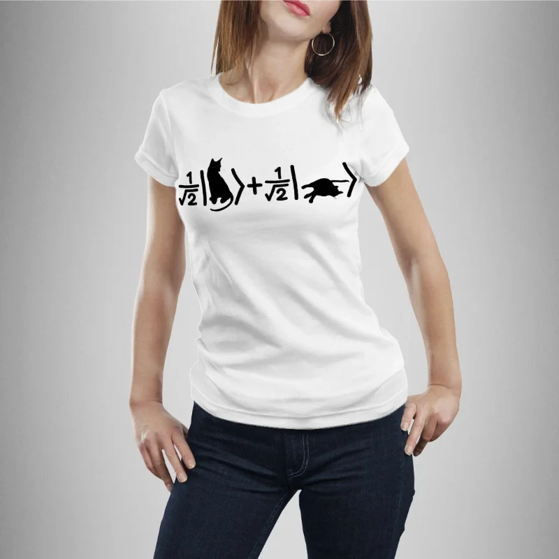 Funny Schrödinger's Cat Quantum Physics Men's T Shirt Women Tee Spring Summer Humor Novelty Streetwear Oversize Cotton Loose Top