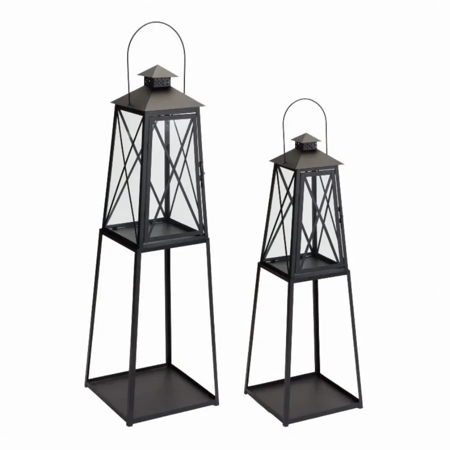 Elegante set di 2 lanterne in ferro e vetro per la decorazione del giardino esterno 12,25 LX 41 H, perfette per il patio, il percorso o la sera Ambia