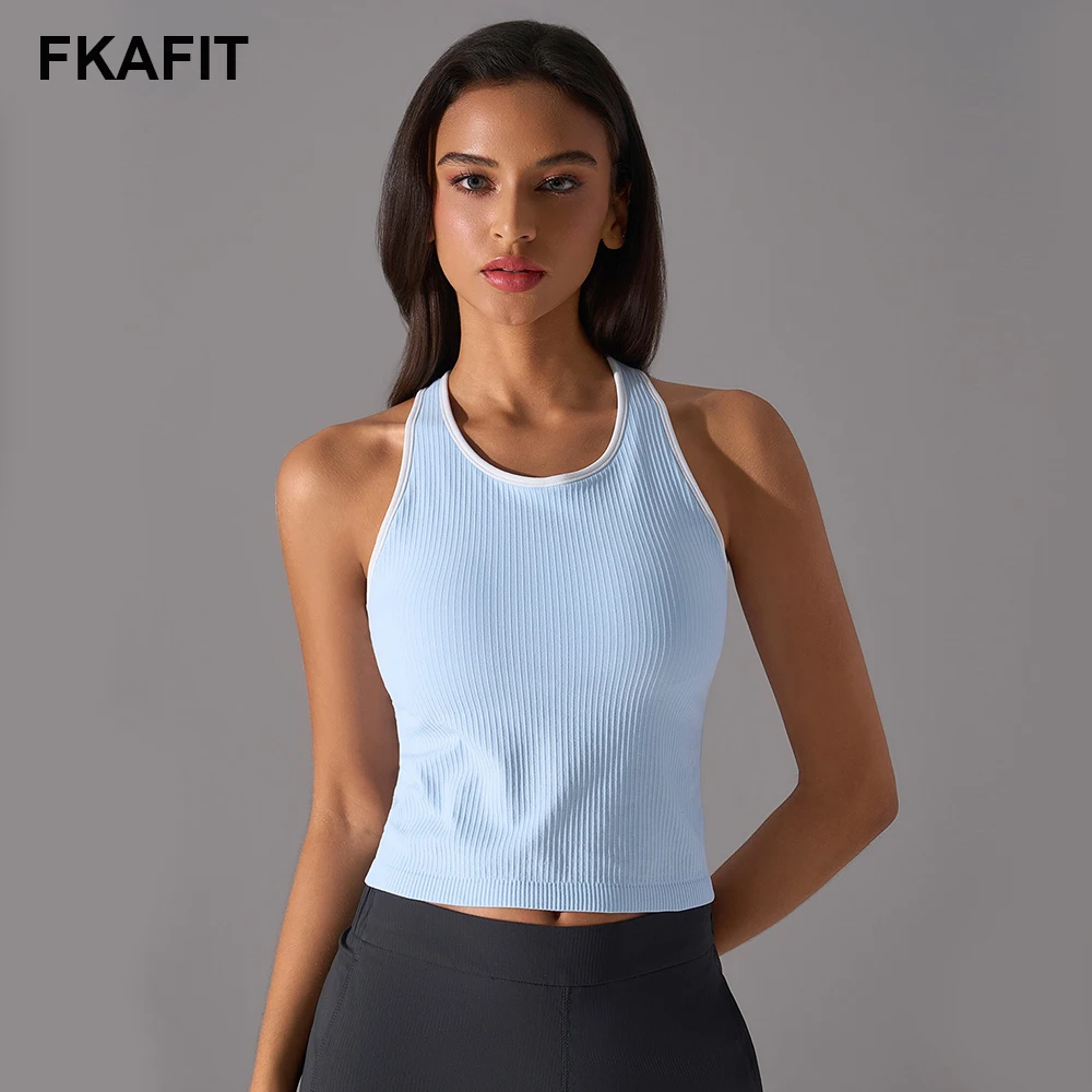 Women's Ribbed Knitted Gym Tank Top Sleeveless Yoga Vest Summer Sports Vest Casual Yoga Shirt Running Fitness Clothing