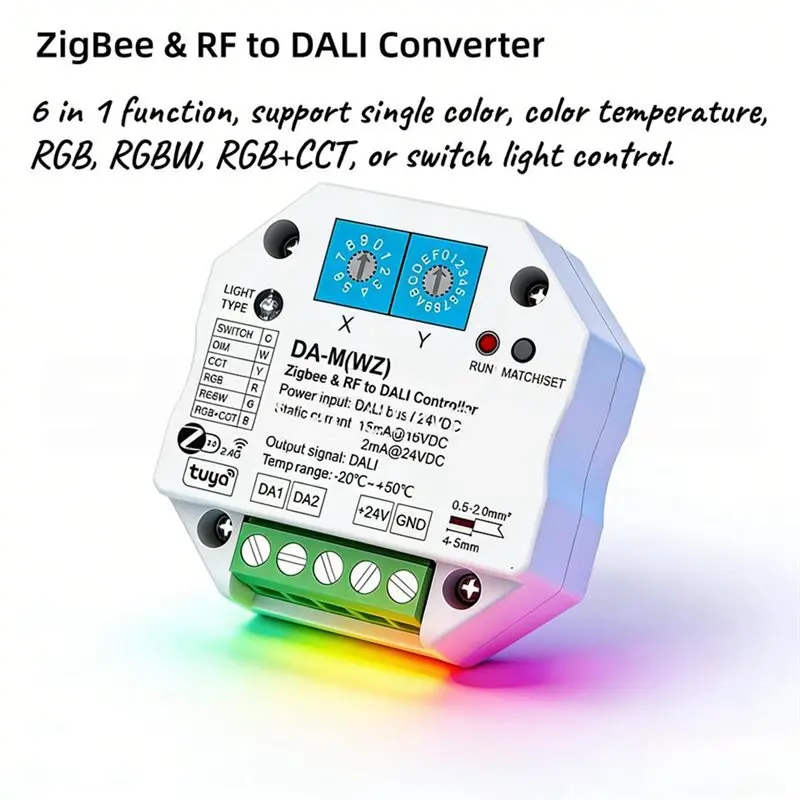 AT41 Da-M(WZ) Tuya Zigbee& RF To DALI Converter 6 In 1 Works APP Cloud/ Powered By/DALI Bus 24V RGB+ CCT RGBW Control view 6