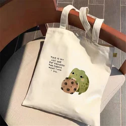 Bolsa de ombro feminina com impressão sapo art, bolsa de lona, Shopper Bag, moda menina, casual, estilo minimalista, bolsa designer, novo, 2021