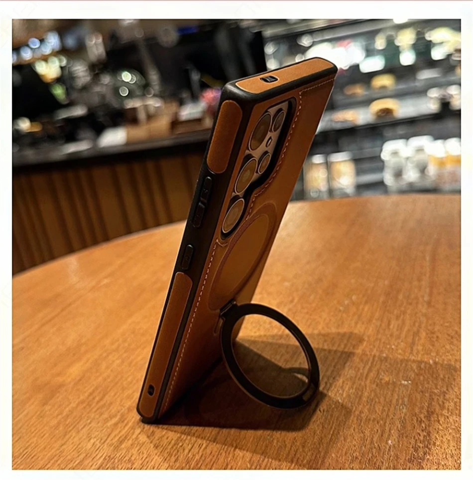 Etui magnetyczne w stylu retro ze skóry biznesowej do Samsung Galaxy S25 S24 Ultra S23 S22 Plus Bezprzewodowe, odporne na wstrząsy etui do Magsafe — zdjęcie produktu 4
