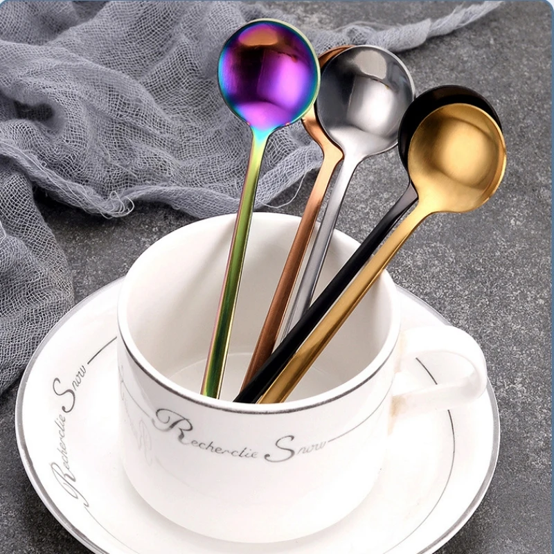 1Pcs Large Size 304 Stainless Steel Coffee Spoon Round Head Spoon Korean Style Spoons Honey Dessert Gift Mixing Spoon