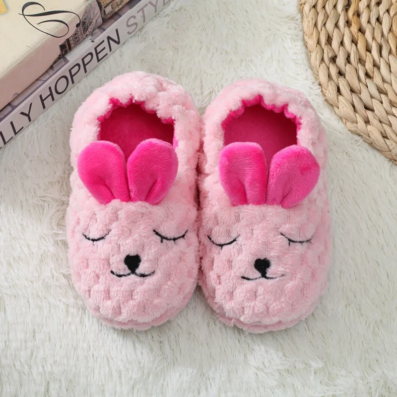 Baby Girls Cotton Slippers Winter Children Cute White Clouds Plush Slippers Boys Home Shoes Non-slip Warm Slipper