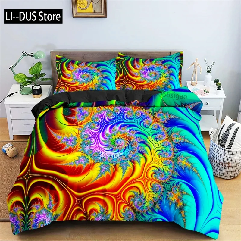 Psychedelic Swirl Duvet Cover Colorful Abstract Geometric Bedding Set Microfiber Bohemia Floral Quilt Cover King for Girls Teens