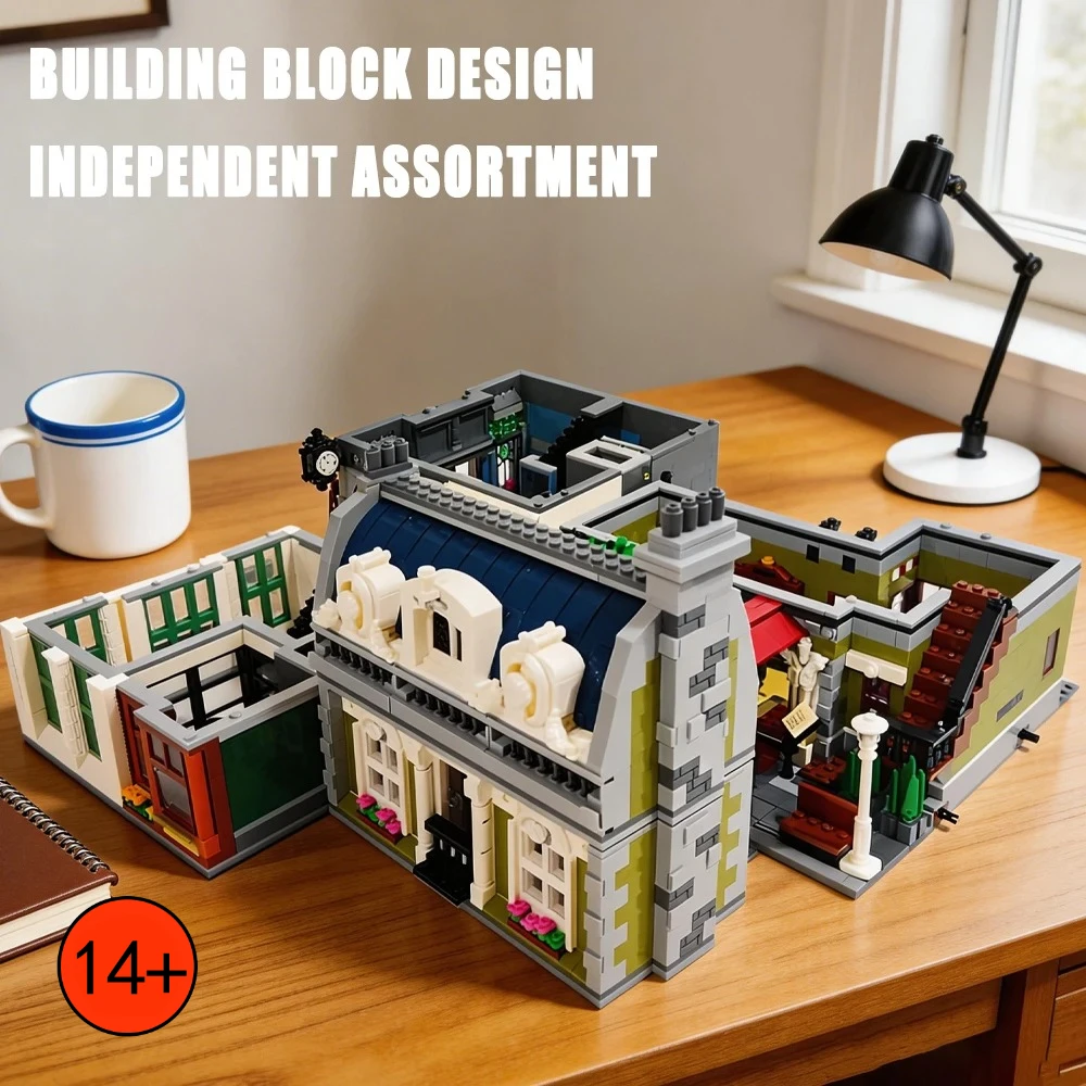 

Конструктор Street Views Expert: Модель здания банка и ресторана Pari, креативный набор для сборки дома, подарки на Рождество для декора комнаты