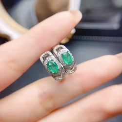 FS Natural Emerald Earrings S925 Sterling Silver for Women Fine Fashion Weddings 4*6mm Gemstone Jewelrry Accessories MeiBaPJ