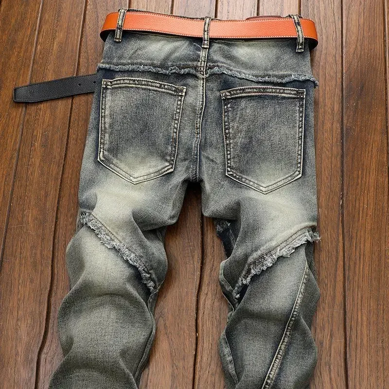 ポップ高品質ファッション高級レトロメンズデニムジーンズ韓国スタイルヴィンテージカジュアルパンクオートバイデザイナー乗馬カーゴ Je