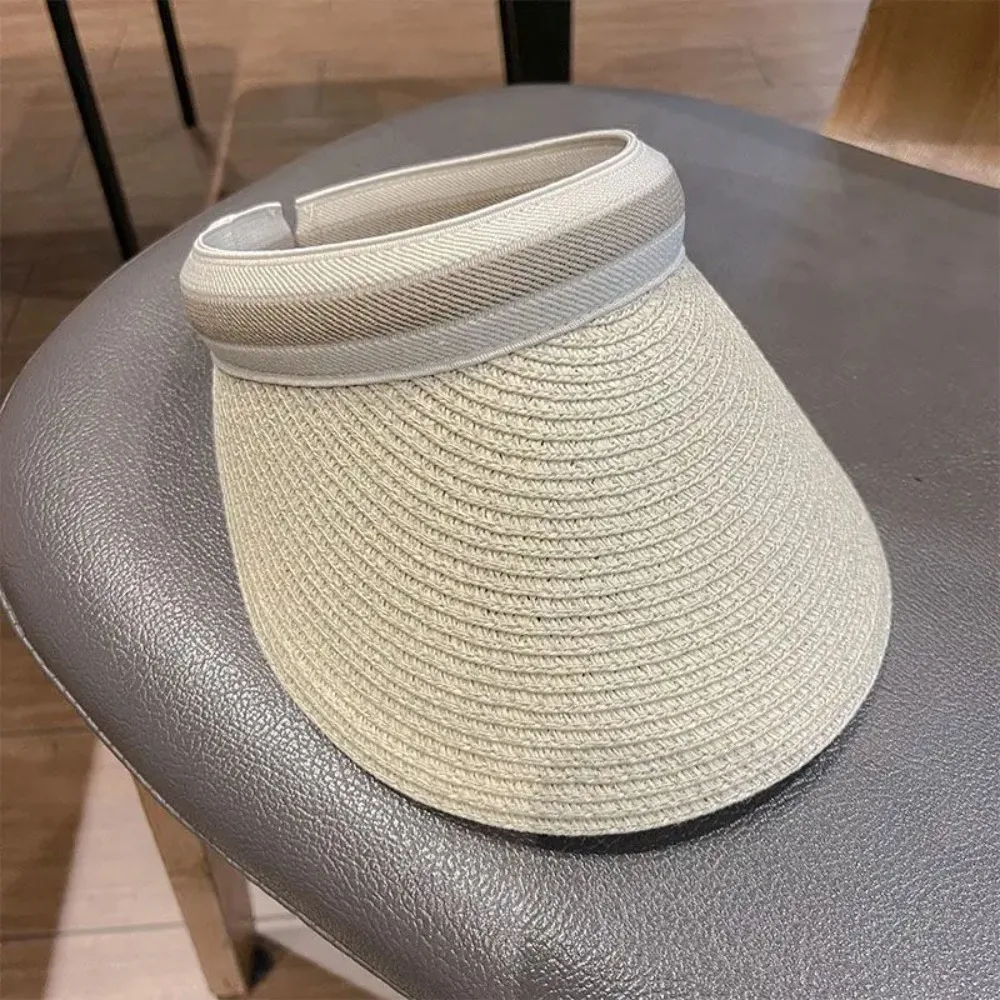 Foldable Beach Hat Women Sun Hats Female Outdoor Summer Hat Visor Caps Brethable Empty Top Straw Cap Anti-UV Wide Brim Beach Cap