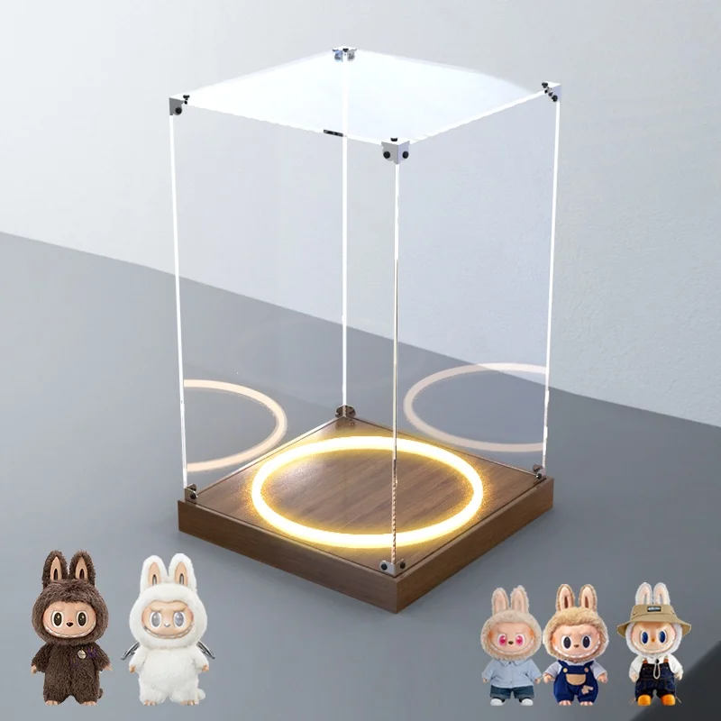 Zimooo Bubble Toy Acrylic Storage Display Box With Light For Figurines Labubu Angel Toy Collectible Case Handmade Craft Box