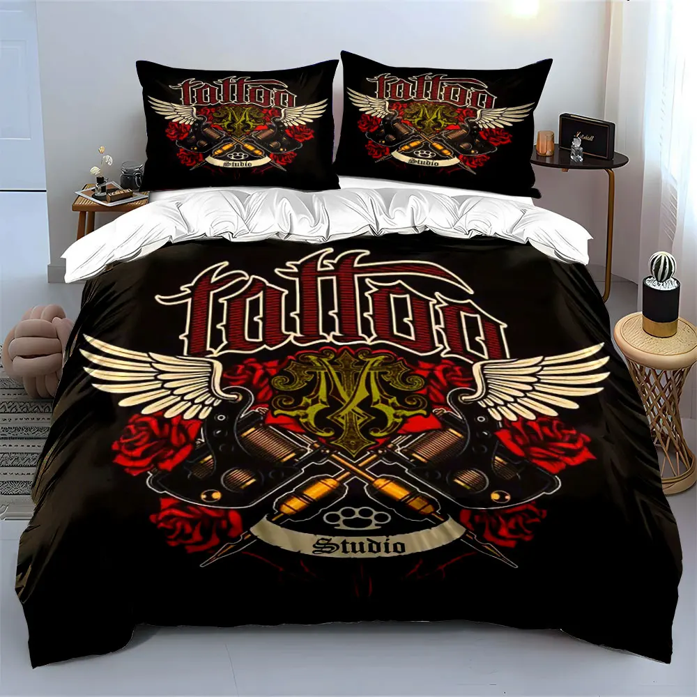 Tattoo Studio Decorative Set Soft Skin-Friendly Bedding Set Includes 1 Duvet Cover And 2 Pillowcase, Gift
