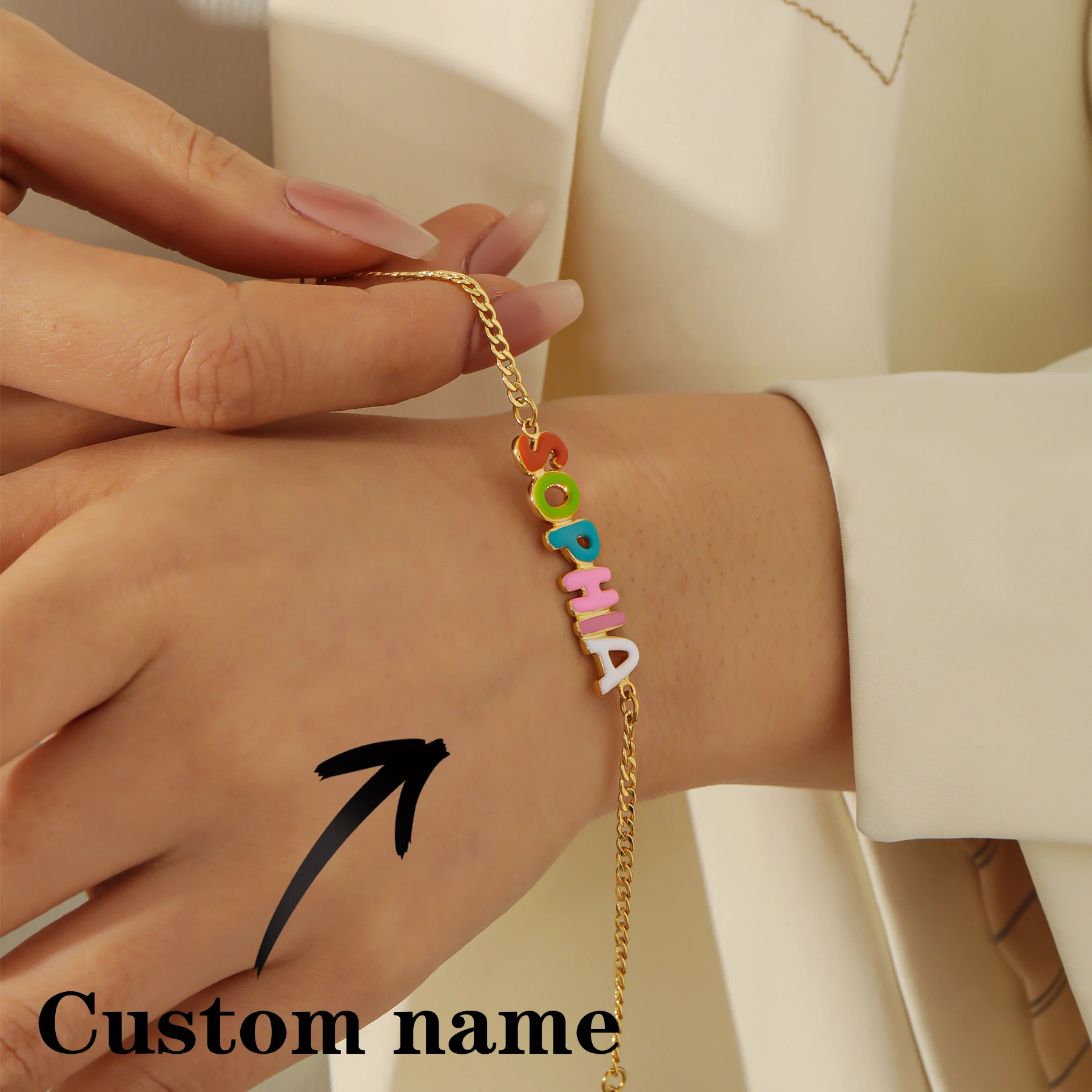 

Браслет с буквами и именем на заказ, позолоченная цепочка, красочные буквы, персонализированные украшения, Рождественский подарок для девочек-подростков, женщин
