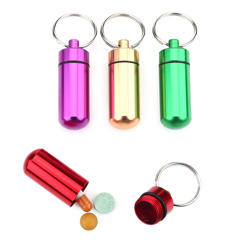 9Pcs Mini Aluminum Pill Box Case Bottle Medicine Tablet Capsules Holder with Keychain for Outdoor Sports Camping Hiking