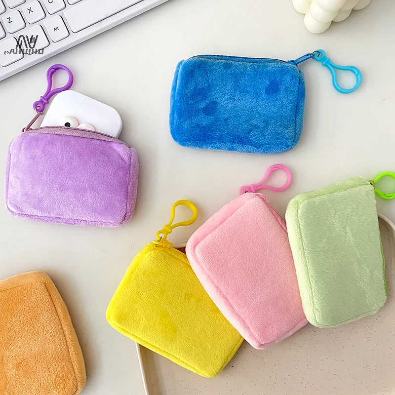 Cartoon Simple Mini Square Coin Purse Cute Card Package Portable Zero Wallet Fashion Solid Color Headphone Bag Pendant Gifts