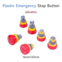 Botón de parada de emergencia de plástico ultrafino, interruptor de emergencia De Seta, bloqueo automático, pila de carga, corte de energía, encendido y apagado, 16mm, 22mm