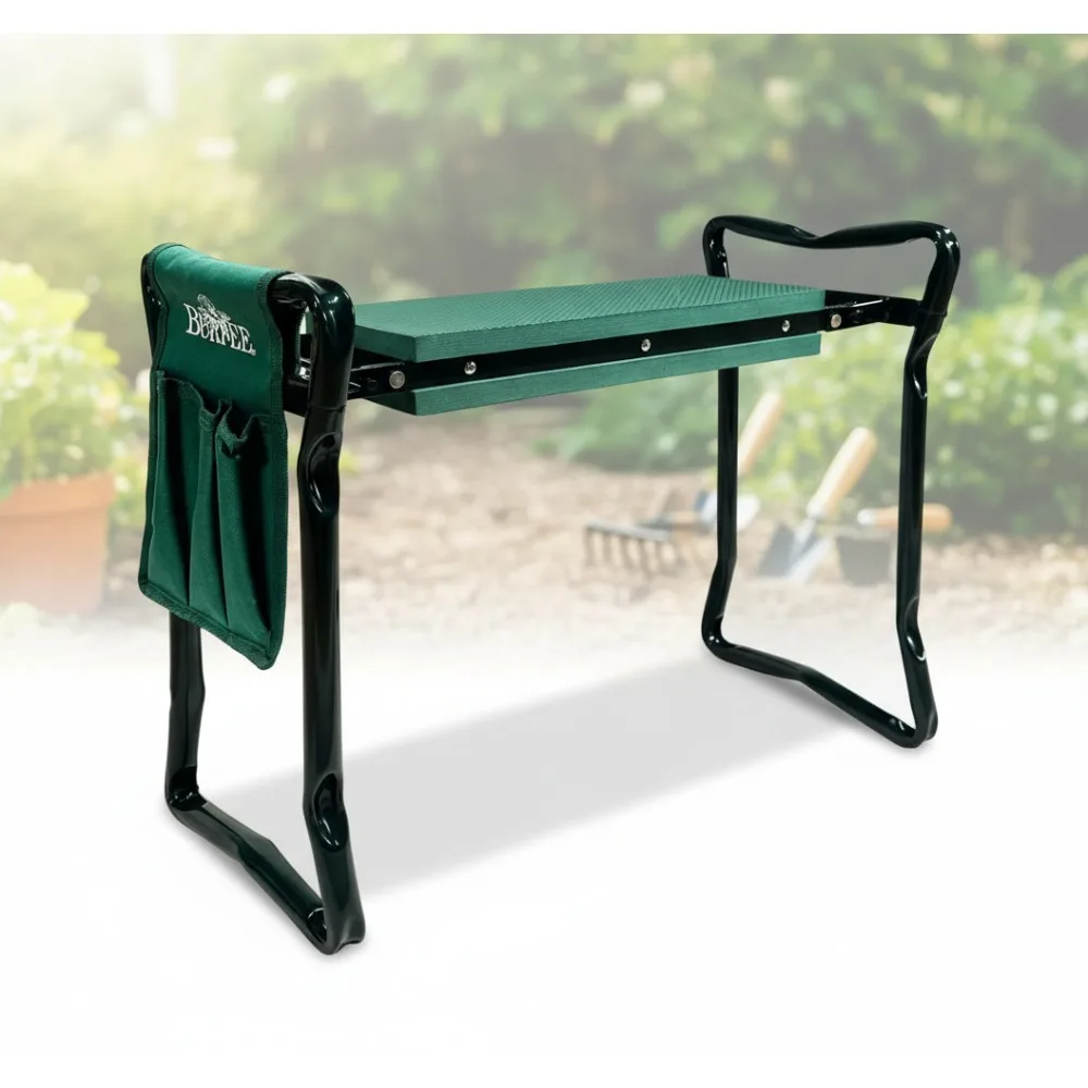

Multi-Function Garden Kneeler Seat with Padded Cushion & Tool Bag, Foldable Stool for Outdoor Gardening Enthusiasts (Green)