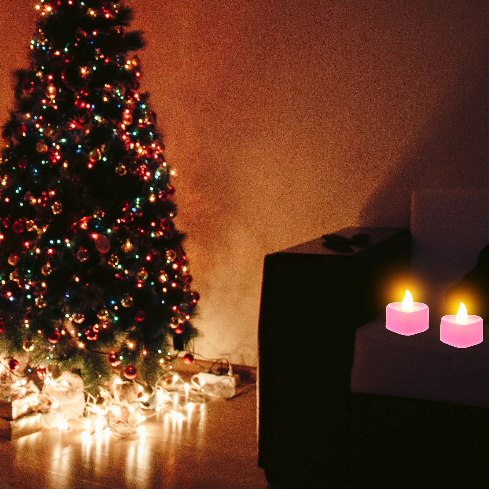 24Pcs Heart Shaped Electric LED Lamps Romantic Flameless Small Desktop Light Decorative Romantic Mood Lighting
