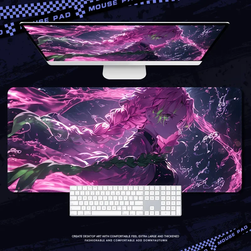 Alas Mouse Demon Slayer - XXL Alas Meja Gaming Anime dengan Desain Mitsuri & Shinobu Permukaan Anti Selip untuk Pengaturan PC (Edisi Fan Art)