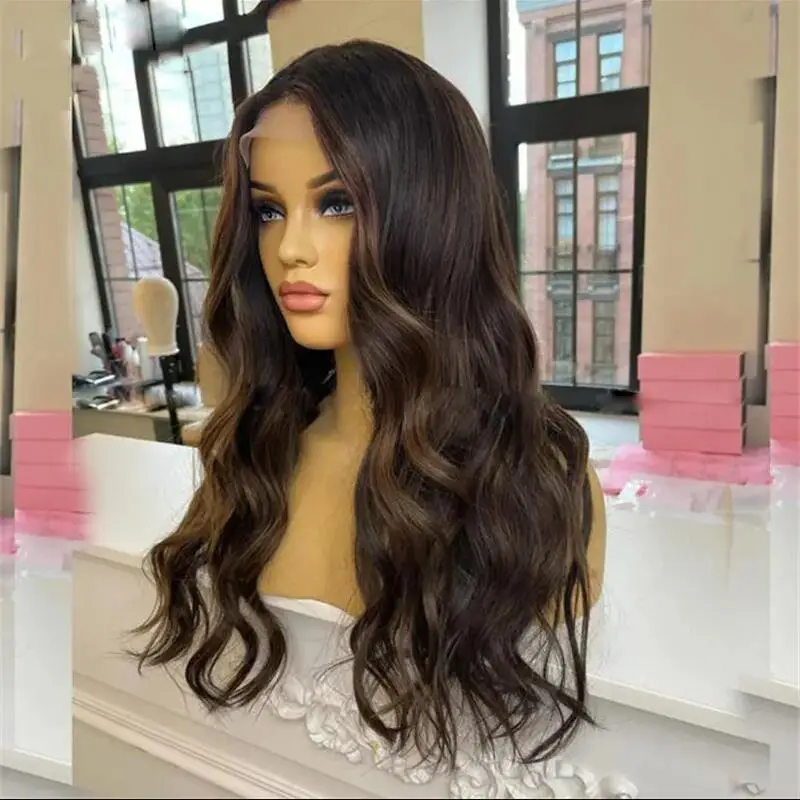 

HIghlight Brown Soft Long 26'' Body Wave Glueless 5x5 Silk Base Jewish Human Hair Wig Baby Hair HD Lace European Hair Preplucked