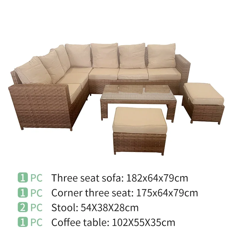 Custom Outdoor Patio Garden Furniture Set Three Seat Corner Ratan Sofa Attractive Garden Patio Sofa Set