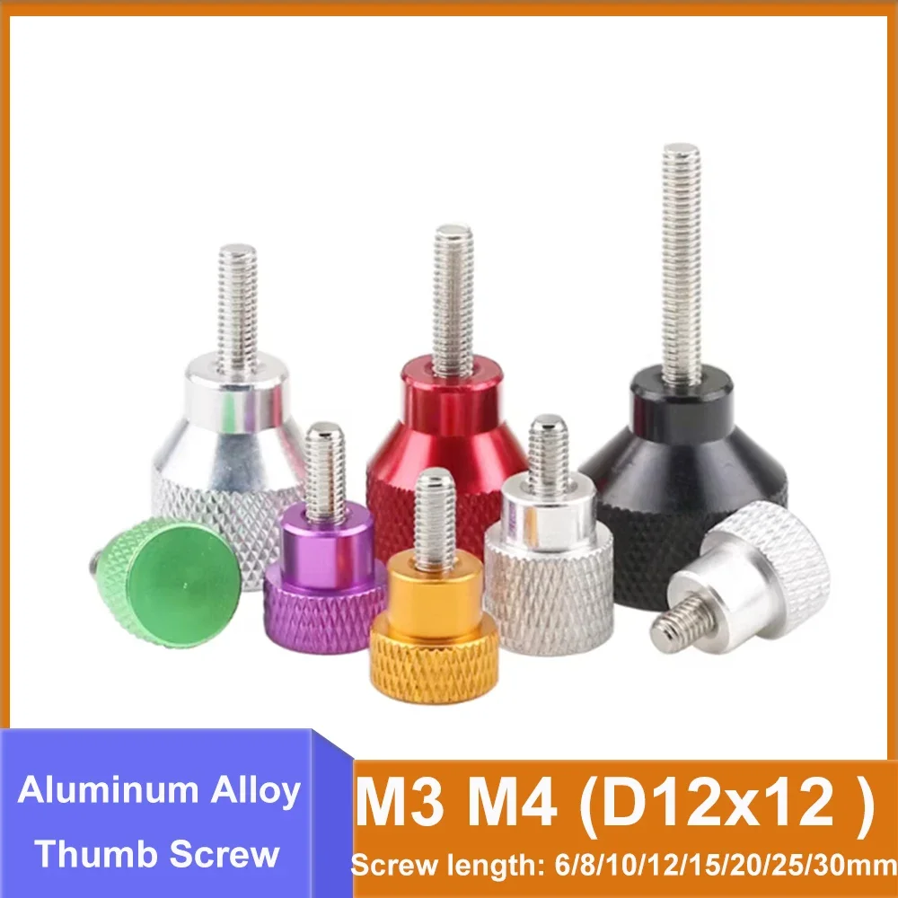 1pcs Aluminum Thumb Screw M3 M4 (D12x12 ) Aluminum Alloy Knurled Head + Stainless Steel Thread Hand Grip Knob Step Bolt Screws