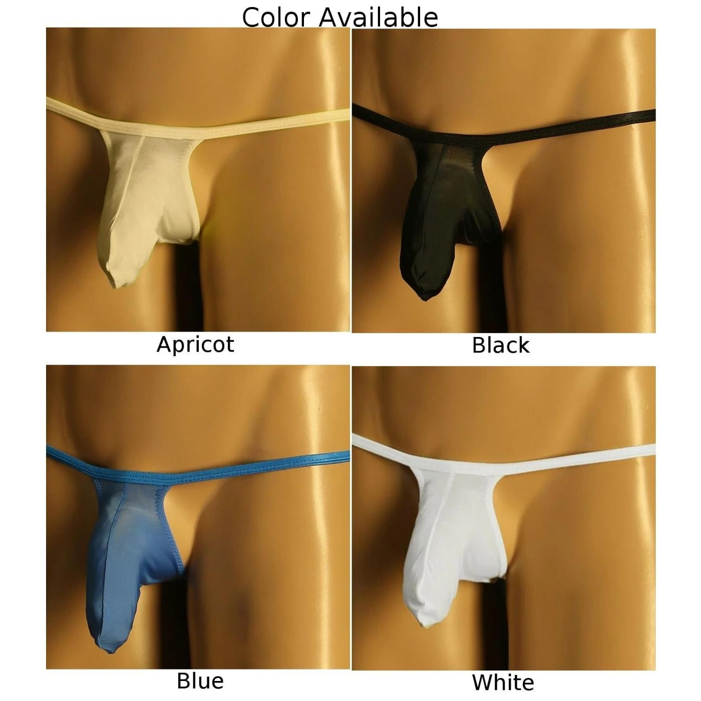 Men Erotic Ice Silk Low Waist Sexy Long Sheath G-Strings Jockstrap Briefs Bikini Solid T-Back Lingerie See-Through Men\'s Thongs