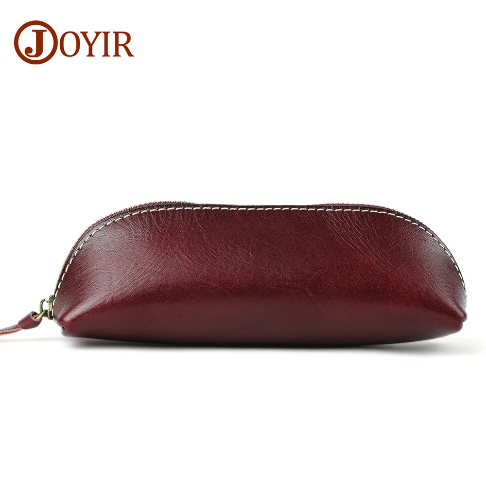 

Retro Genuine Leather Pencil Bag Coin Purse Glasses Zipper Pen Case School Office Stationery Gift