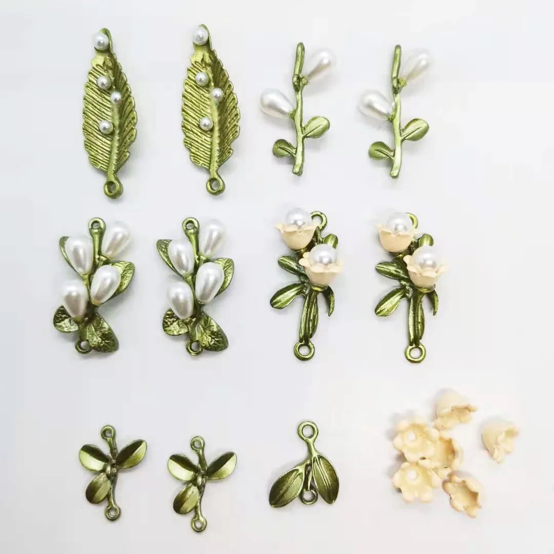 wholesale 10Pc Green Baked Enamel Leaves Flower Pendant Charms Metal Alloy Connector Accessories DIY Jewelry Making Component