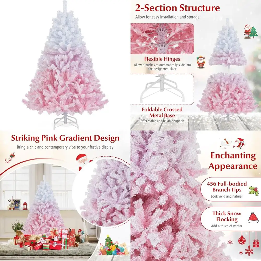 

Artificial Snowy 5-Foot Christmas Tree with 456 Branch Tips, Unlit, Hinged for Easy Setup, Foldable Metal Stand, Ideal for Festi