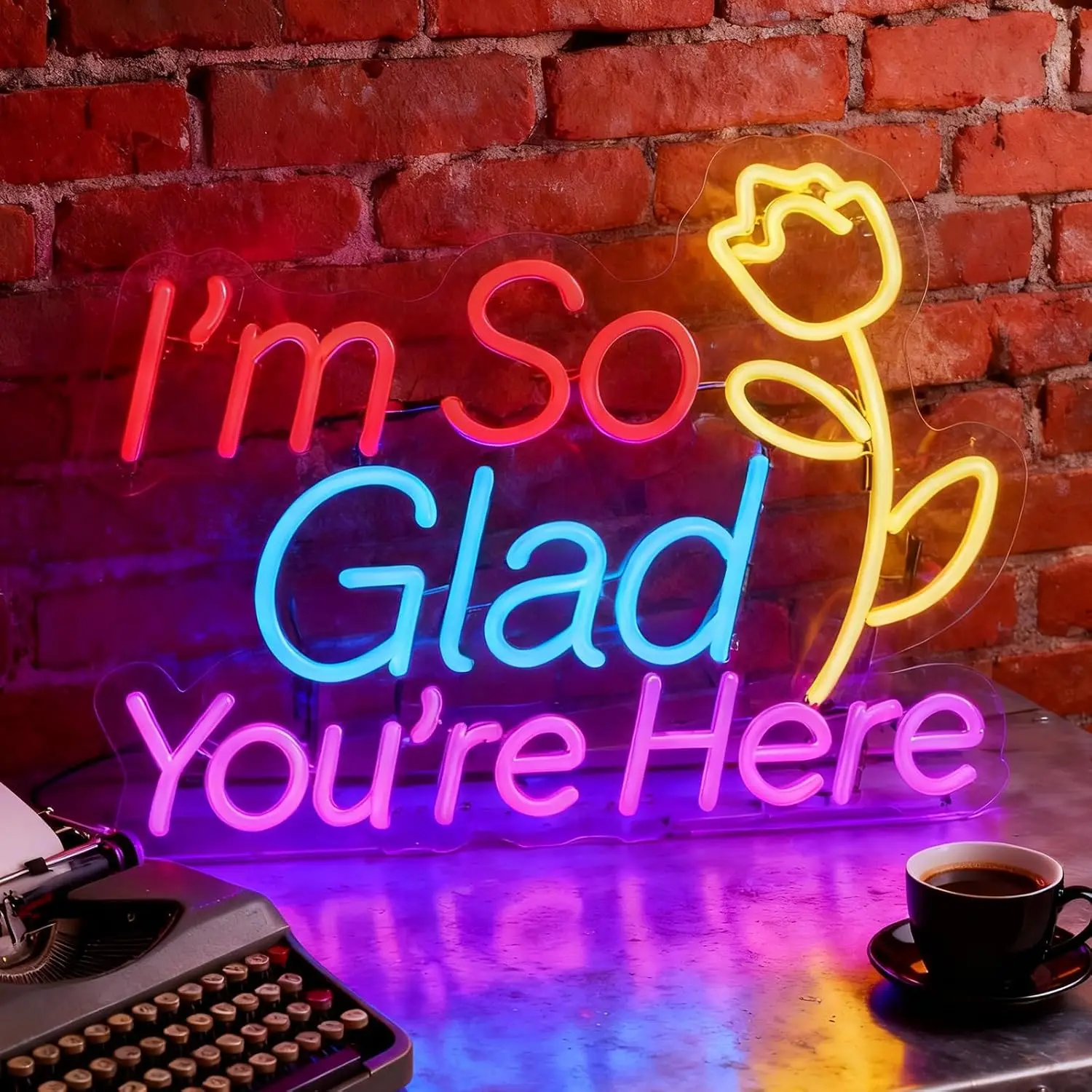 Im So Glad Youre Here Neon Sign Flower LED Neon Light for Game Room Office Bar Shop Bedroom Wall Decor Gifts USB Powered