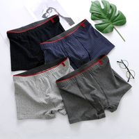 4PCS Simple Stripe Men's Flat Panties Low Waist Large Size Men Boxer Underpants Loose Underwear for Man Man