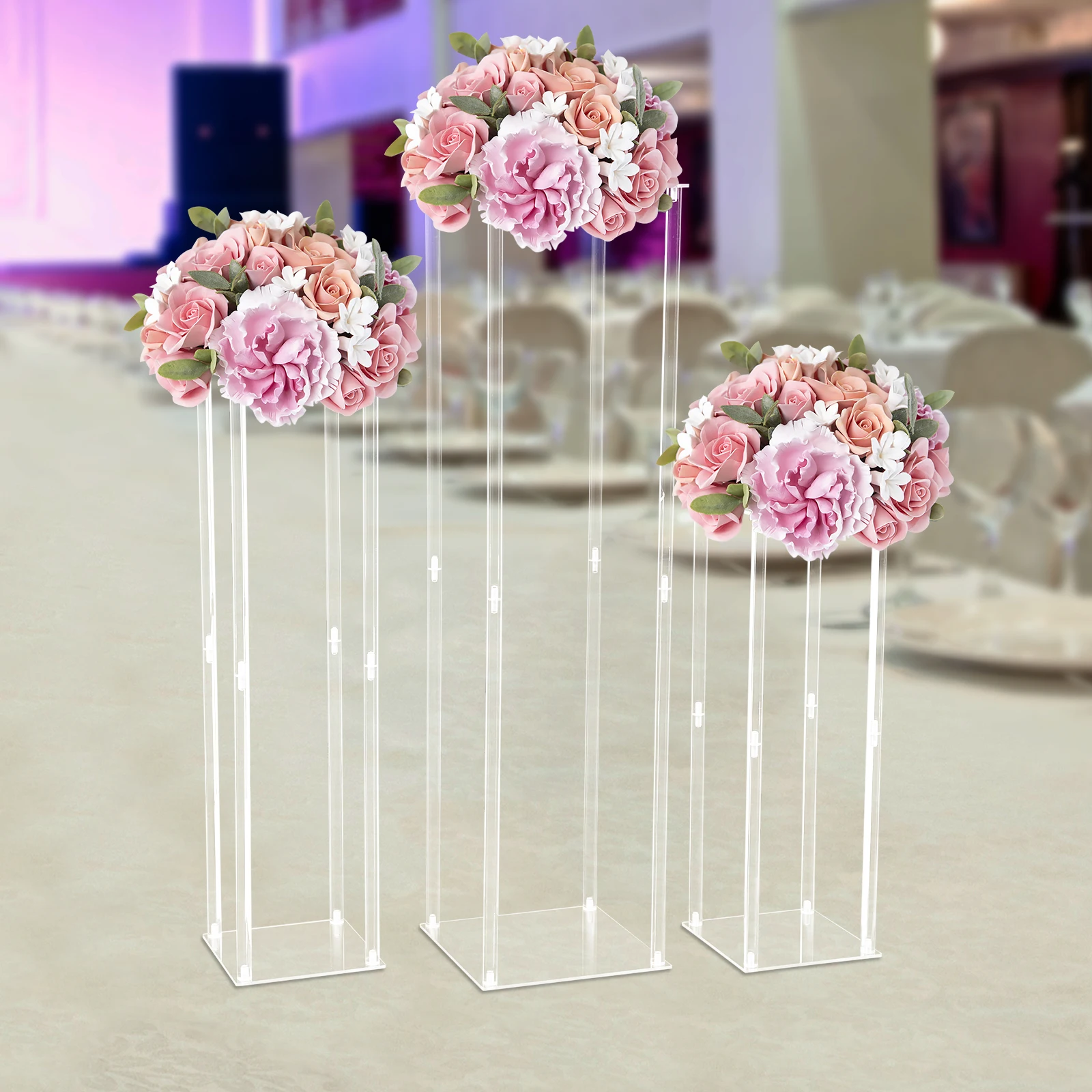 

Acrylic Flower Stands for Weddings, Set of 10 Clear Floor-Standing Vases, Rectangular Design, Strong Load Bearing, Easy Assembly