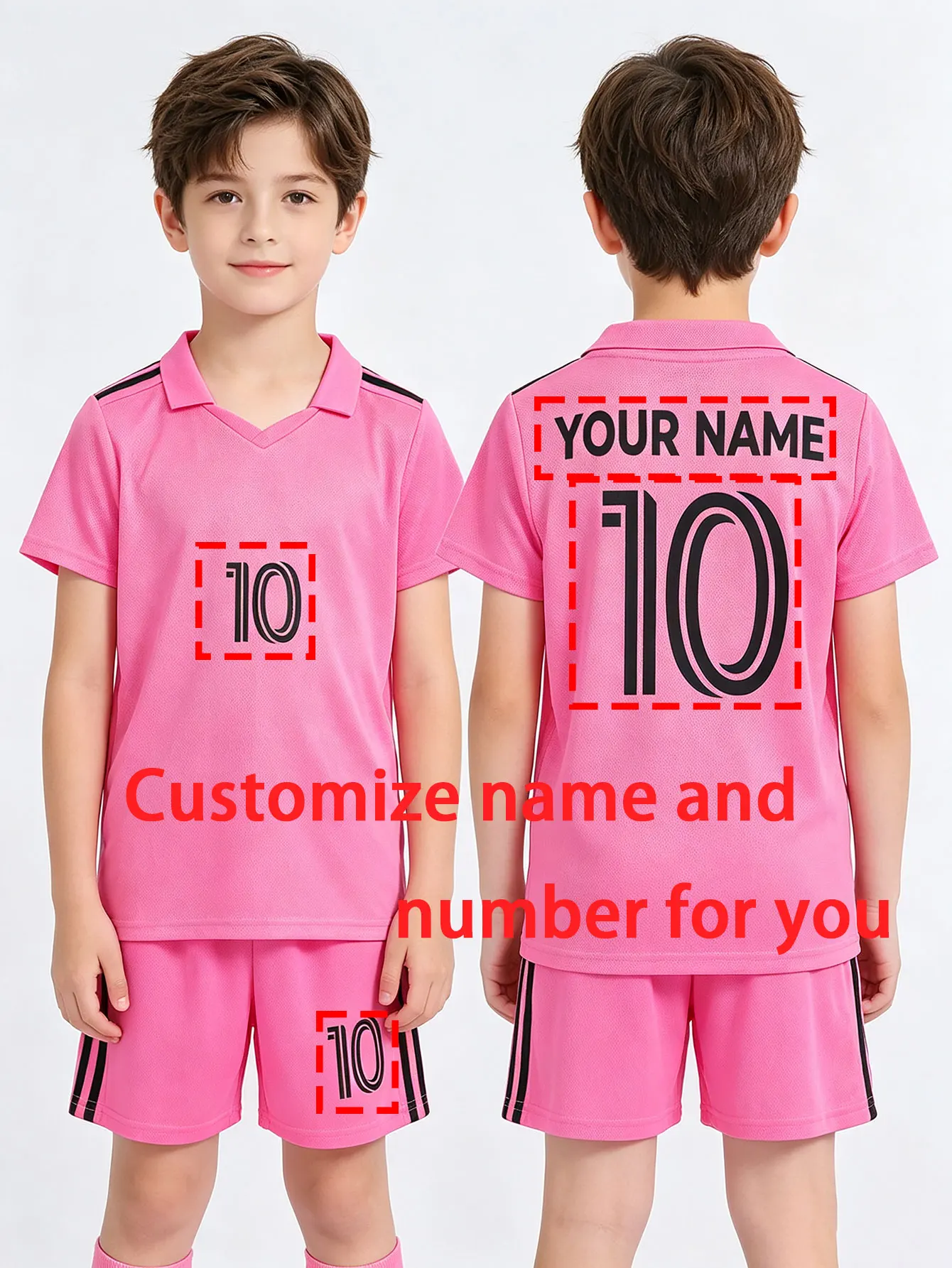 For Miami 10 Style Personalized Custom Name & Number Kids Soccer Jersey Set Customized Boy Football Uniforms Kids' Soccer Kit