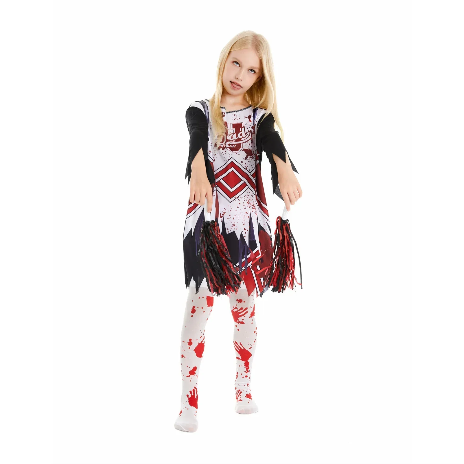 2025halloweenKind Halloween Carnaval Cosplay Kid Eng Zombie Kostuum Meisje Eng Bloedige Cheerleader Coparty Easter Purim Fancy