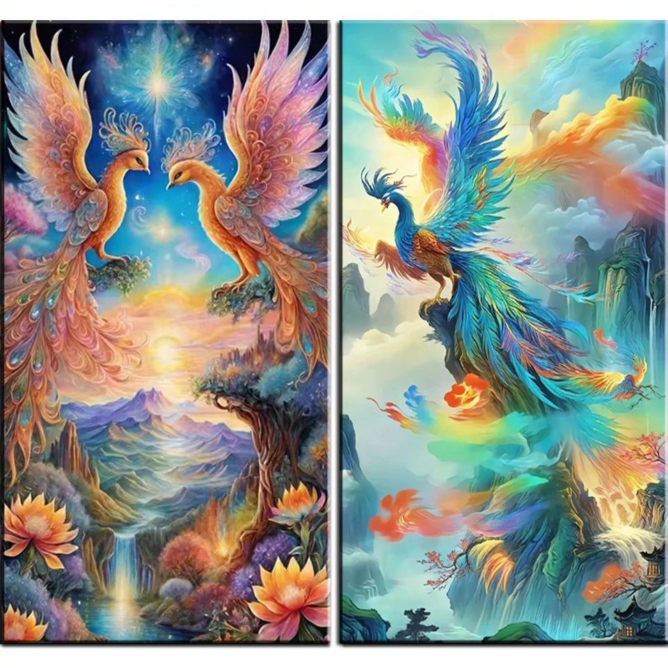 DIY Diamond Painting Beautiful Phoenix Bird Flower Mosaic Full Drill Diamond Embroidery Animal Bird Cross Stitch Home Decoration