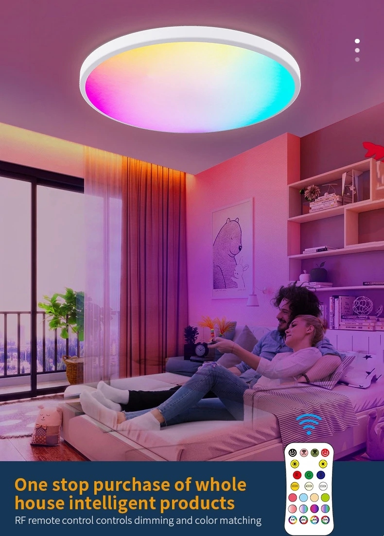 Smart WIFI LED Round Ceiling Light RGBCW Tuya APP Dimmable Compatible with Alexa Google Assistant for Bedroom image 3