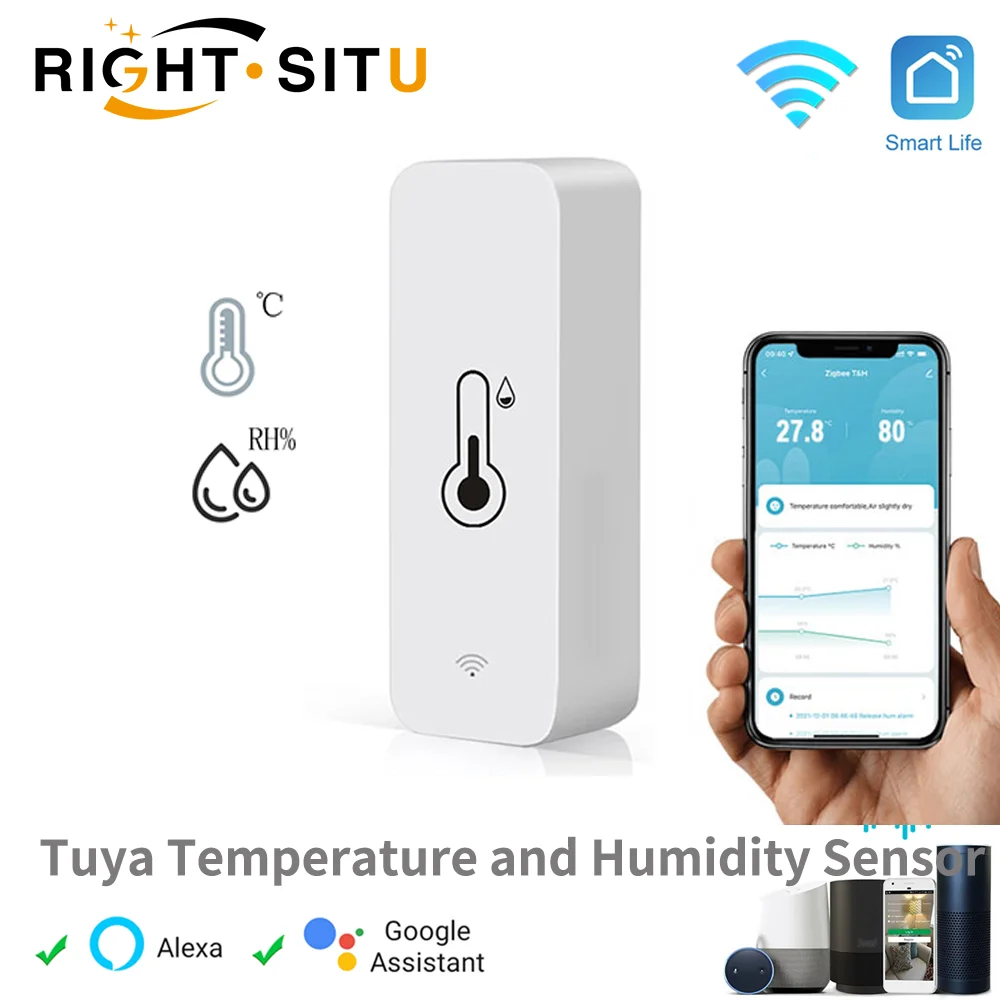 Умный датчик влажности RightSitu с Wi-Fi 2,4 ГГц для Alexa Google Assistant Tuya Smart Life, совместимый