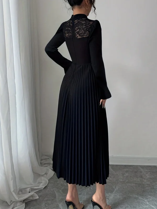 Krismile – robe à col Qipao pour femmes, nouvelle élégance chinoise, panneau en dentelle, jupe plissée, cintrée à la taille, pour le dîner, les événements de mariage