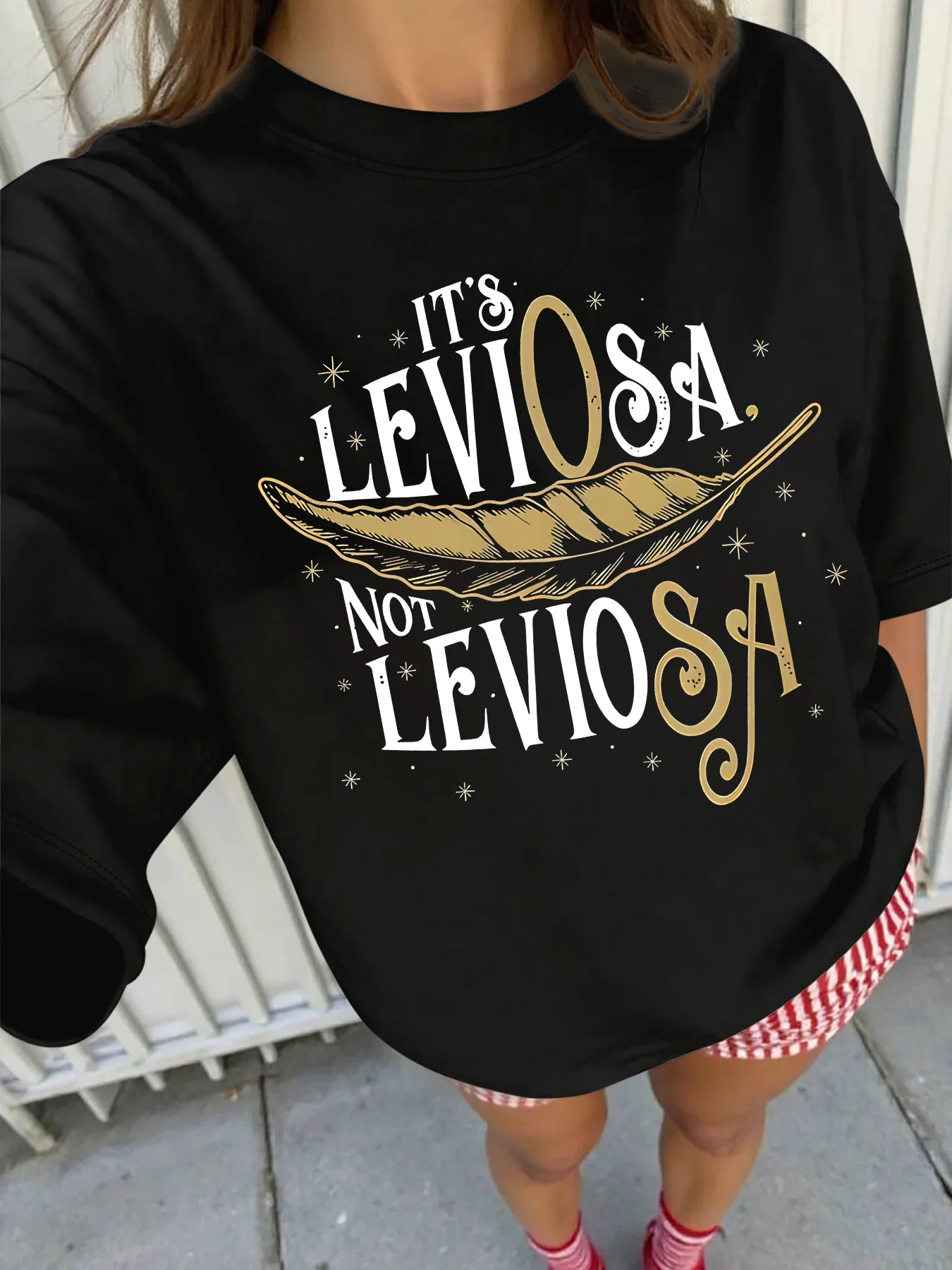 

Футболка больших размеров с рисунком Feather Leviosa Quote, шесть цветов, с коротким рукавом