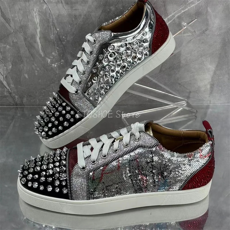 Scarpe casual stringate con paillettes per uomo e donna Rivetti Decor Scarpe sportive Sneakers Marchio di lusso fatto a mano di alta qualità Taglie forti 47