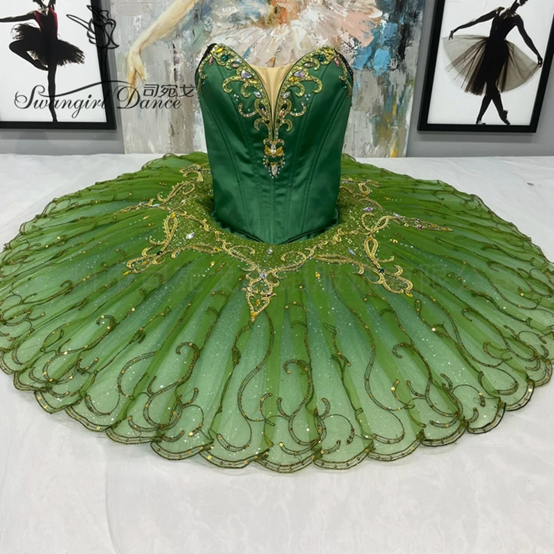 

Green Gold La Esmeralda Variation Classical Professional Ballet Tutu Costumes BT4370