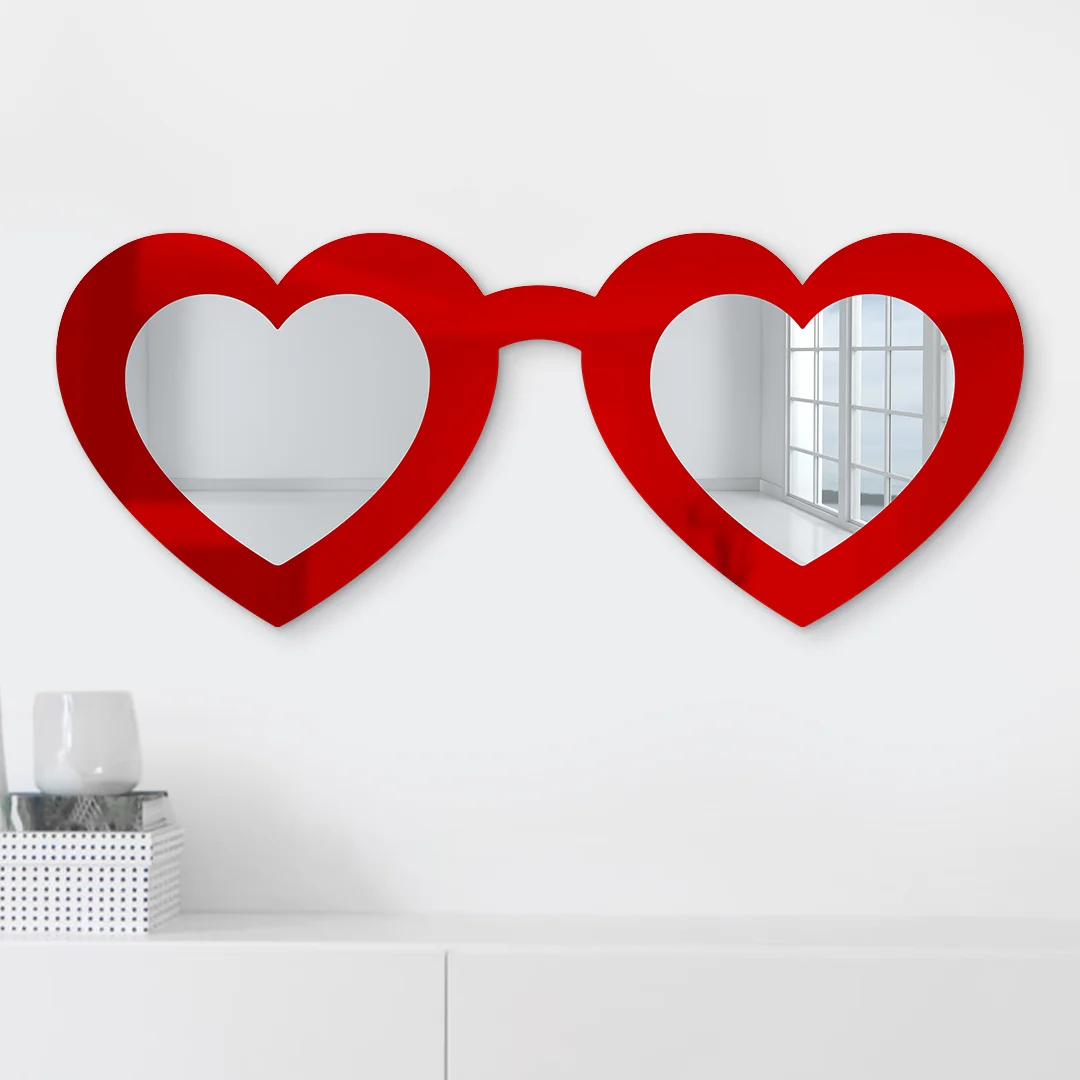 Cool Sunglasses 3D Reflective Wall Mirror Decor Heart Eyes Sunglasses Acrylic Mirror for Bedroom Living Room Decor Salon Decor