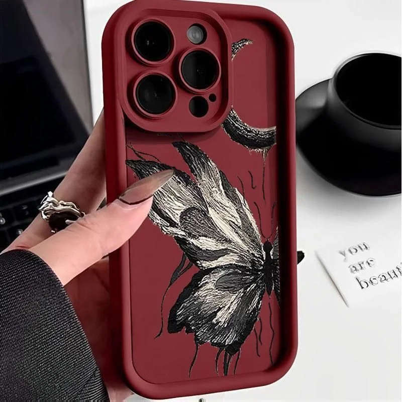 Funda de teléfono de mariposa de pintura al óleo de lujo para iPhone, 16, 15, 14, 13, 12, 11 Pro, XR, XS, Max, 7, 8 Plus, Y2K, rosa, INS