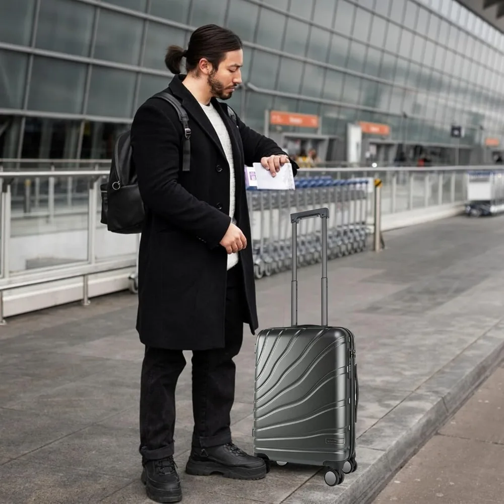 حقيبة أمتعة دوارة ذات هيكل صلب قابلة للتوسيع مع قفل TSA، حقيبة سفر مقاس 20 بوصة للسفر بالطيران، حقيبة عصرية