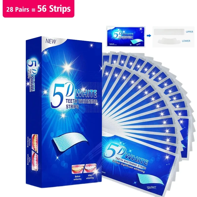 

56 полосок 5D для отбеливания зубов, не вызывающие чувствительности, отбеливающие патчи для чувствительных зубов, средства для гигиены полости рта