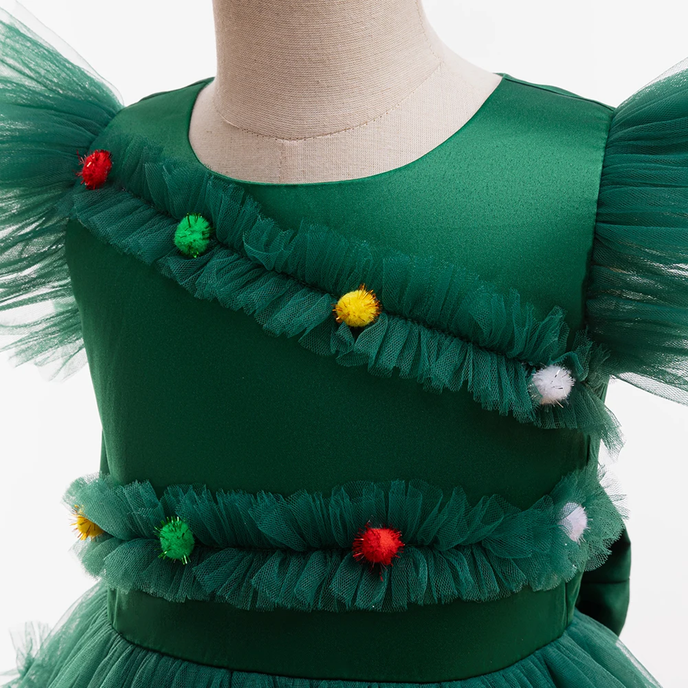 Vestidos de fiesta de princesa para niñas, vestido de Navidad verde con volantes de flores para niños, bonito vestido de fiesta de Navidad para noche de boda y cumpleaños